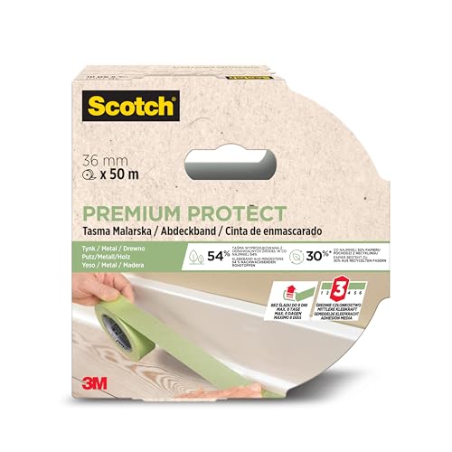 Scotch Premium Protect Abdeckband, 36mm x 50m - Vielseitiges Scotch Klebeband für Malerarbeiten und Dekoration, für Innen und Außen, Abklebeband/Kreppband - 70% PEFC von ScotchBlue