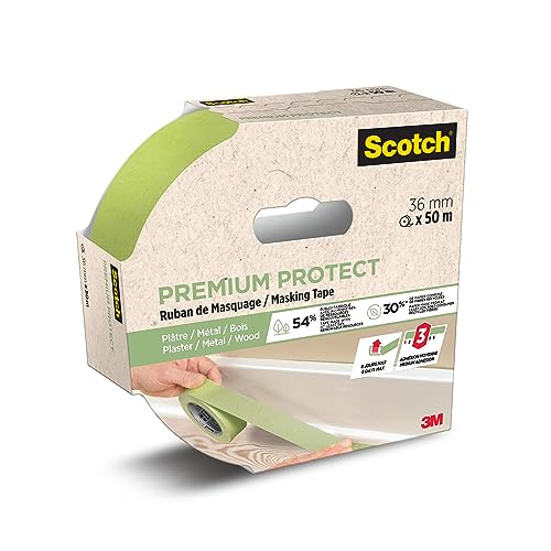 Scotch Premium Protect Abdeckband, 36mm x 50m - Vielseitiges Scotch Klebeband für Malerarbeiten und Dekoration, für Innen und Außen, Abklebeband/Kreppband - 70% PEFC von ScotchBlue