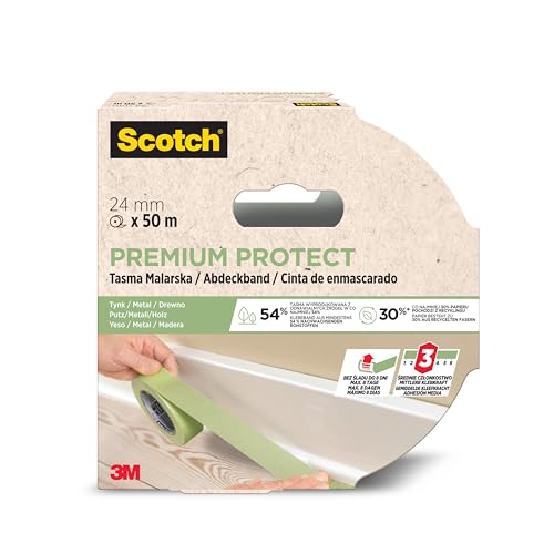 Scotch Premium Protect Malerabdeckband, 24 mm x 50 m - Vielseitiges Scotch Klebeband für Malerarbeiten und Dekoration, für Innen und Außen, Abklebeband von ScotchBlue