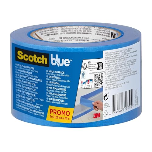 ScotchBlue Premium Malerabdeckband Multi-Surface, 24 mm x 41 m - Vielseitiges Scotch Klebeband für Malerarbeiten und Dekoration, für Innen und Außen, Abklebeband/Kreppband, 3 Stück/Packung - 70% PEFC von ScotchBlue