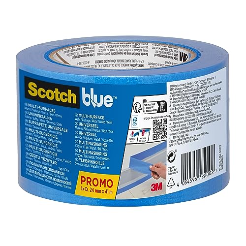 ScotchBlue Premium Malerabdeckband Multi-Surface, 24 mm x 41 m - Vielseitiges Scotch Klebeband für Malerarbeiten und Dekoration, für Innen und Außen, Abklebeband/Kreppband, 3 Stück/Packung - 70% PEFC von ScotchBlue