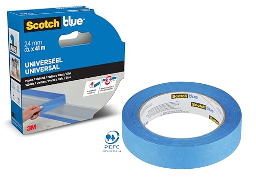 ScotchBlue Premium Malerkrepp Universal, 24 mm x 41 m - Vielseitiges Scotch Klebeband für Malerarbeiten und Dekoration, für Innen und Außen, Abklebeband/Kreppband - 70% PEFC von ScotchBlue