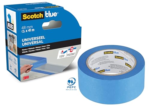 ScotchBlue Premium Malerkrepp Universal, 48 mm x 41 m - Vielseitiges Scotch Klebeband für Malerarbeiten und Dekoration, für Innen und Außen, Abklebeband/Kreppband - 70% PEFC von ScotchBlue