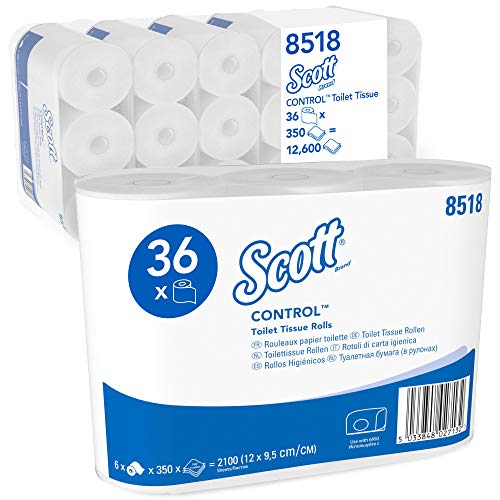 Scott Control, 8518, Standard-Toilettenpapierrollen, 3-lagig, weiß, 36 Rollen x 350 Blatt (12600 Blatt) , Premium Großpackung Toilettenpapier von Scott