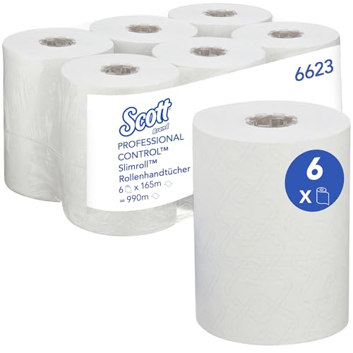 Scott Control Slimroll Rollenhandtücher 6623 – Einweg-Handtücher – 6 Papiertuchrollen x 165 m Papierhandtücher, weiß (insges. 990 m) von Scott