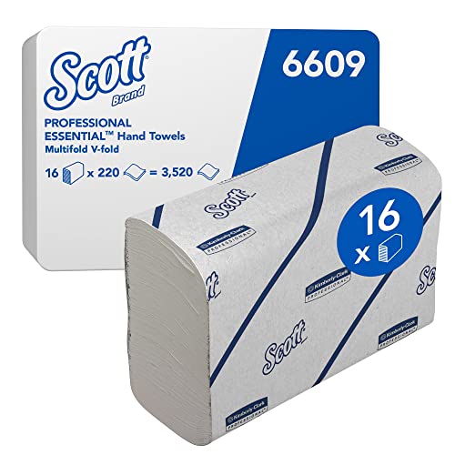 Scott Essential Papierhandtücher 6609 – Weiße Narrowfold Handtuchpapier, Nachhaltige Papierhandtücher aus Recyclingfasern, 16 Clips x 220 (3.520 Blätter) von Scott