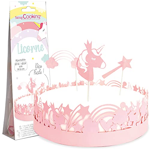 SCRAP COOKING Tortendekoration Einhorn – Dekorationsset für Kuchen, Gebäck, Dessert, Geburtstag – Motiv: Einhorn – Cake Design – 4910 Rosa von ScrapCooking