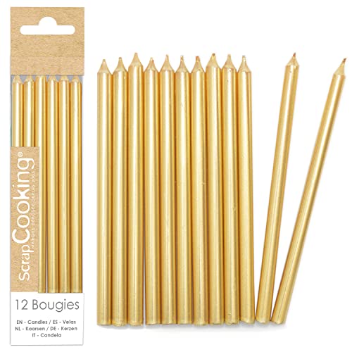 ScrapCooking - 12x Lange Gold Geburtstagskerzen 12 cm - Kerzen fur Torten, Geburtstag - Geburtstagsdeko XXL Metallisch Kinder & Erwachsene, Geburtstagstorte Deko Kuchen - 0348 von ScrapCooking