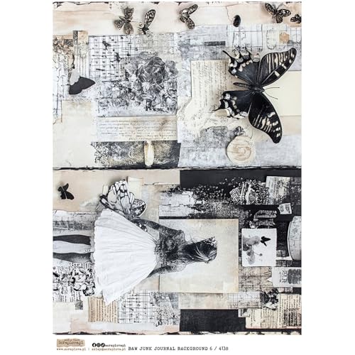 Reispapier A4 Scraplove - Scrapbooking Decoupage - B&W Junk Journal Background 6 schwarz-weiße Collage von ScrapLove