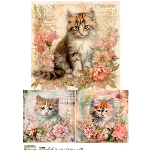 Reispapier A4 Scraplove - Scrapbooking Decoupage - Cat Junk Journal 1 Katze mit Blumen von ScrapLove