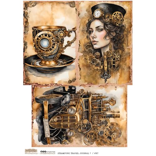 Reispapier A4 Scraplove - Scrapbooking Decoupage - Steampunk Travel Journal 1 Tasse Auto Frau Reispapier A4 Scraplove - Scrapbooking Decoupage - Steampunk Travel Journal 1 Tasse Auto Frau von ScrapLove