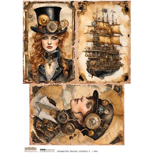 Reispapier A4 Scraplove - Scrapbooking Decoupage - Steampunk Travel Journal 2 Schiff Frau Reispapier A4 Scraplove - Scrapbooking Decoupage - Steampunk Travel Journal 2 Schiff Frau von ScrapLove