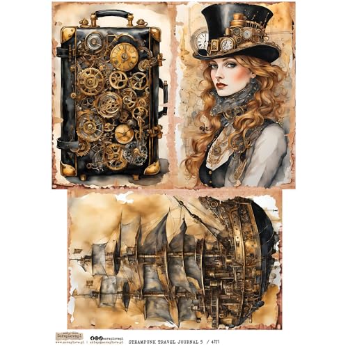 Reispapier A4 Scraplove - Scrapbooking Decoupage - Steampunk Travel Journal 5 Koffer Frau Schiff von ScrapLove