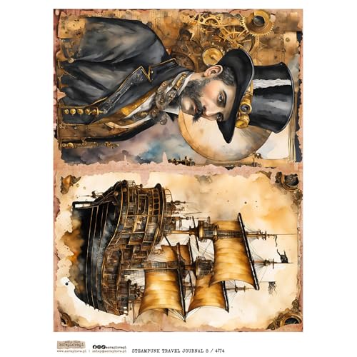 Reispapier A4 Scraplove - Scrapbooking Decoupage - Steampunk Travel Journal 8 Mann Schiff von ScrapLove