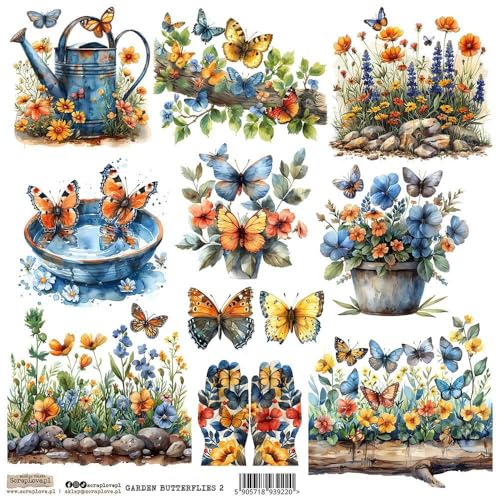Scrapbooking Papier Sticker - ScrapLove - Garden Butterflies 2 Schmetterlinge in Blumen von ScrapLove