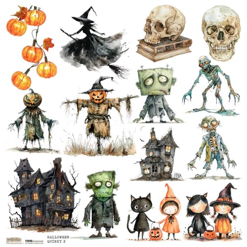 Scrapbooking Papier Sticker - ScrapLove - Halloween Quirky 2 Kürbisse Hexe Totenkopf Zombie von ScrapLove