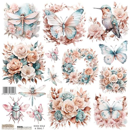 Scrapbooking Papier Sticker - ScrapLove - Rose Gold & Teal 1 Schmetterlinge Libellen Blumen Scrapbooking Papier Sticker - ScrapLove - Rose Gold & Teal 1 Schmetterlinge Libellen Blumen von ScrapLove