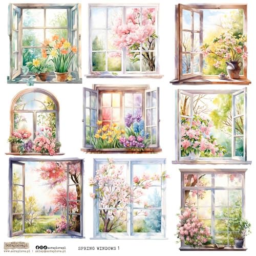 Scrapbooking Papier Sticker - ScrapLove - Spring Windows 1 Blumen im Fenster von ScrapLove