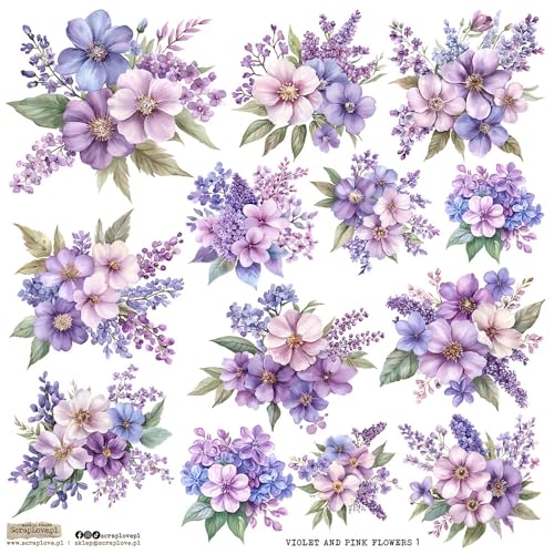 Scrapbooking Papier Sticker - ScrapLove - Violet and Pink Flowers 1 Blumen von ScrapLove