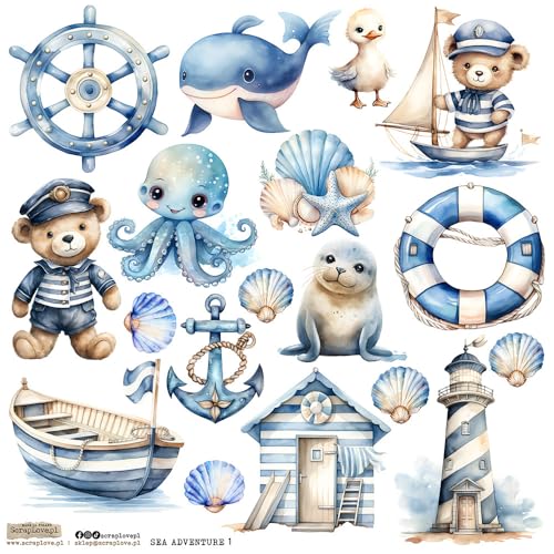 Scrapbooking Papieraufkleber - ScrapLove - Sea Adventure 1 Anker Steuerhalter Leuchtturm von ScrapLove