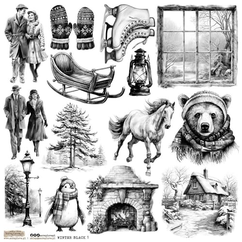 Scrapbooking Papieraufkleber - ScrapLove - Winter Black 1 Schlitten Schlitten Spaziergänge Paar Pferd Scrapbooking Papieraufkleber - ScrapLove - Winter Black 1 Schlitten Schlitten Spaziergänge Paar Pferd von ScrapLove