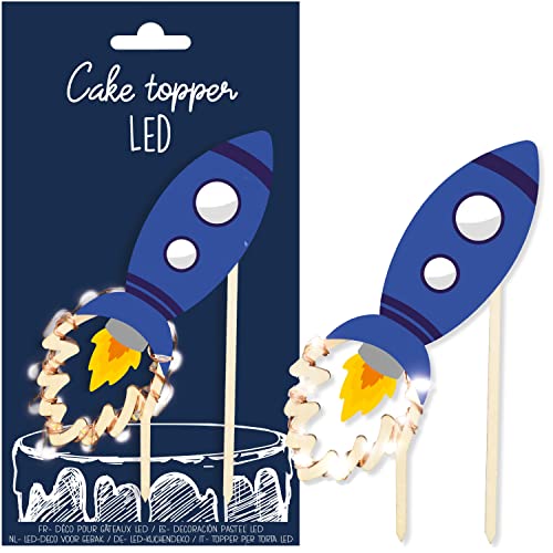 Scrapcooking – Cake Topper LED Rakete – leuchtende Dekoration aus Holz Geburtstag Kinder für Kuchen, Gebäck, Kuchen & Desserts – Ornament Zubehör Party – 4968 von ScrapCooking