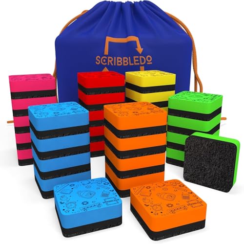30 Stück trocken abwischbare Radiergummis, verschiedene Farben, magnetische Whiteboard-Radiergummis für Kinder und Studenten, schmierfrei, klein, trocken abwischbar für Klassenzimmer, Zuhause, Schule von Scribbledo