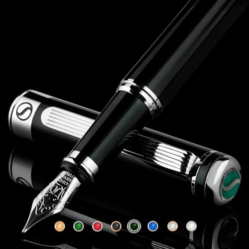 Atemberaubender Luxus-Füllfederhalter mit Chrom-Finish, Schmidt-Feder (Medium), Bestes Stift Geschenkset für Mann & Frau, Profi, Chefbüro, tolle Stifte von Scriveiner