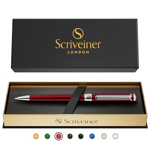 Scriveiner Kugelschreiber Deep Crimson Red - Hochwertiger Design Kugelschreiber in Purpurrot mit Chromveredelung, schwarze Schmidt Ersatzmine, Geschenkbok, Professionelle Kugelschreiber von Scriveiner