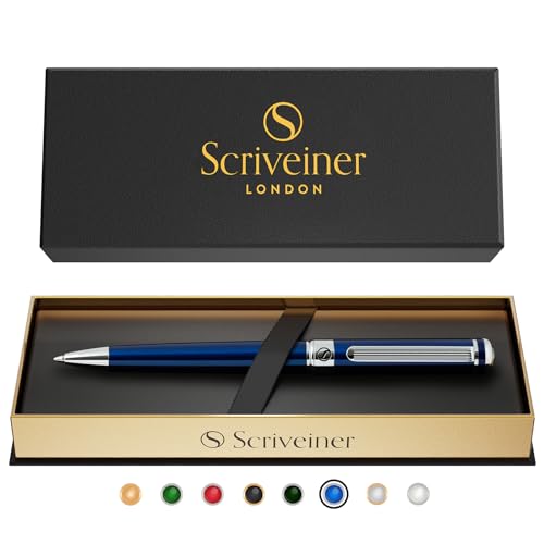 Scriveiner Kugelschreiber Midnight Blue - Hochwertiger Design Kugelschreiber in Mitternachtsblau mit Chromveredelung, schwarze Schmidt Ersatzmine, Professionelle Kugelschreiber von Scriveiner