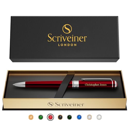 Scriveiner Deep Crimson Personalisierter Stift - Atemberaubender Rotlack Luxus Mit Chrom Finish, Schmidt Tintenmine, Beste Gravierte Kugelschreiber Geschenk-Set, Individuelle Namensgravur Scriveiner Deep Crimson Personalisierter Stift - Atemberaubender Rotlack Luxus Mit Chrom Finish, Schmidt Tintenmine, Beste Gravierte Kugelschreiber Geschenk-Set, Individuelle Namensgravur von Scriveiner