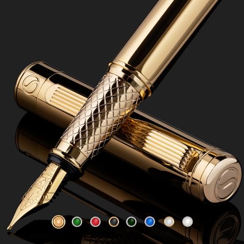 Scriveiner Füllfederhalter Gold Füller Edel mit 24 Karat Gold-Finish, Schmidt 18 Karat vergoldete Feder (fein), Bestes Geschenk für Herren und Damen, Manager, Führungskräfte von Scriveiner