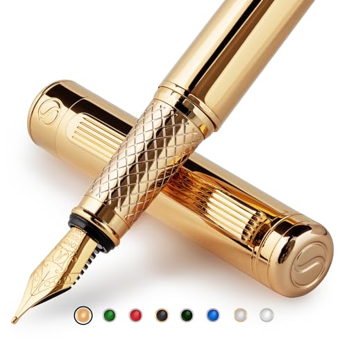 Scriveiner Füllfederhalter Gold Füller Edel mit 24 Karat Gold-Finish, Schmidt 18 Karat vergoldete Feder (mittel), Bestes Geschenk für Herren und Damen, Manager, Führungskräfte von Scriveiner