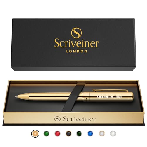 Scriveiner Gold Personalisierter Stift - Atemberaubender Luxus Kugelschreiber Mit Gold Finish, Schmidt Ink Refill, Beste Gravierte Kugelschreiber Geschenk Set, Individuelle Namensgravur Scriveiner Gold Personalisierter Stift - Atemberaubender Luxus Kugelschreiber Mit Gold Finish, Schmidt Ink Refill, Beste Gravierte Kugelschreiber Geschenk Set, Individuelle Namensgravur von Scriveiner