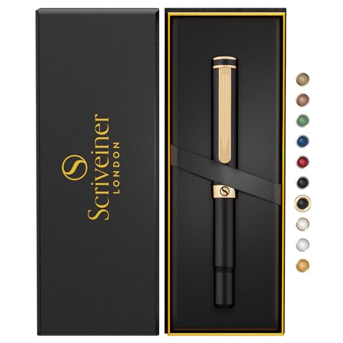 Scriveiner Schwarzer Kugelschreiber EDC Luxus Stift, toller Taschenfüller mit 24K Gold, Cooler Schreibstift, Geschenk für Mann Frau, Deutsche Schmidt Mine, Ausgefallenes Büro Designer Schreibset von Scriveiner