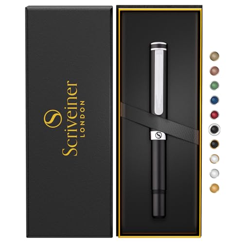 Scriveiner Schwarzer Kugelschreiber EDC Luxus Stift, Taschenkugelschreiber mit Chrom, Schönes Geschenk für Mann & Frau, Deutsche Schmidt Mine, Ausgefallenes Büro Designer Schreibset Scriveiner Schwarzer Kugelschreiber EDC Luxus Stift, Taschenkugelschreiber mit Chrom, Schönes Geschenk für Mann & Frau, Deutsche Schmidt Mine, Ausgefallenes Büro Designer Schreibset von Scriveiner