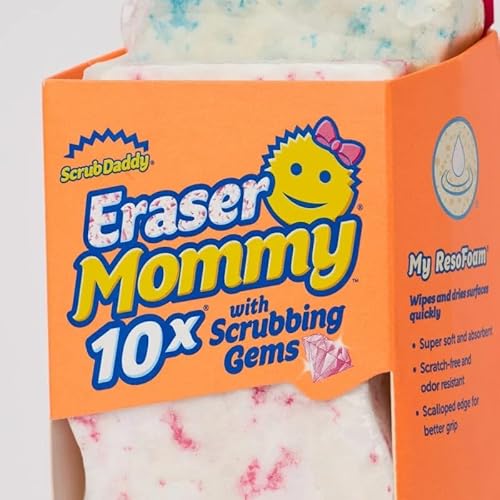 Scrub Daddy Radiergummi Mommy 10x mit Schrubben Edelsteine Löschen, Flip, Wischen! Ein sanftes Wischen mit dem wasseraktivierten Schwammradierer (2 Stück) von Scrub Daddy