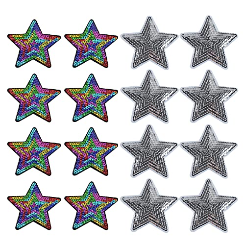 Sctmda 30 Stück Applikationen zum Aufbügeln Sterne zum Aufbügeln Stars Appliques Stern Pailletten Patches Aufnäher Bügelbild Sternenflicken Bügelbild Aufnäher Stern Stars Bestickter Aufnäher von Sctmda