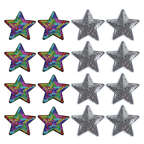 Sctmda 30 Stück Applikationen zum Aufbügeln Sterne zum Aufbügeln Stars Appliques Stern Pailletten Patches Aufnäher Bügelbild Sternenflicken Bügelbild Aufnäher Stern Stars Bestickter Aufnäher von Sctmda