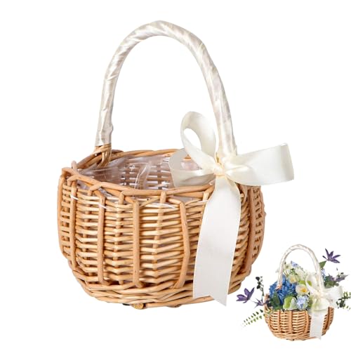 Sctmda Geflochtener Blumenkorb Streukorb Rattankorb Wicker ​Rattan Basket Hochzeit Streukorb Blumenmädchen Körbchen Obstkorb Weidenkorb Geflochtener Korb Blumenkorb für Hochzeit Garten Deko 1 Stücke von Sctmda