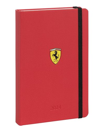 FERRARI, Medium - Tageskalender 2024 für Arbeit oder persönlich, mit Ferrari-Logo in Gel-Effekt, Verschluss mit Gummiband - 11,8 x 18 cm - Rot von Franco Cosimo Panini