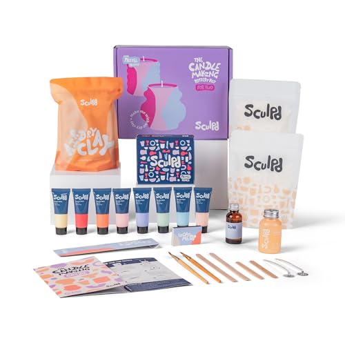 Sculpd Kerzenherstellung Töpferei Kit mit lufttrockenem Ton und Acrylfarbe Set, Anfänger Kerze Starter Kit für Erwachsene mit ungiftigem Öko-Sojawachs, duftendem Duftöl, Kerzenlack, Werkzeugen und Sculpd Kerzenherstellung Töpferei Kit mit lufttrockenem Ton und Acrylfarbe Set, Anfänger Kerze Starter Kit für Erwachsene mit ungiftigem Öko-Sojawachs, duftendem Duftöl, Kerzenlack, Werkzeugen und von Sculpd