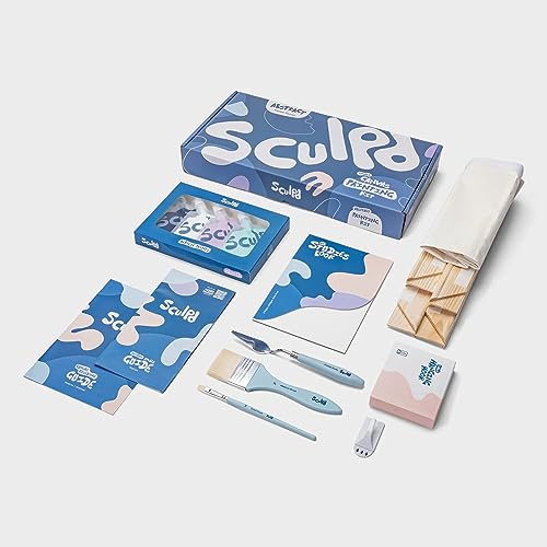 Sculpd Set für abstrakte Malerei, 4 Acrylfarben, 2 Pinsel, Künstlerleinwand, zusätzliches Künstlerzubehör, Studienbuch und Anleitungen, geeignet für Erwachsene, Neulinge und Kunstschaffende von Sculpd