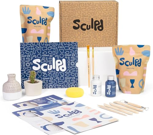 Sculpd Töpferei-Set, lufttrocknender Ton, Starter-Set für Anfänger mit Glanzlack, Töpferset beinhaltet: Farbe, Werkzeugset, Pinsel, Schwamm und Schritt-für-Schritt-Anleitung, lufttrocknendes Ton-Set Sculpd Töpferei-Set, lufttrocknender Ton, Starter-Set für Anfänger mit Glanzlack, Töpferset beinhaltet: Farbe, Werkzeugset, Pinsel, Schwamm und Schritt-für-Schritt-Anleitung, lufttrocknendes Ton-Set von Sculpd