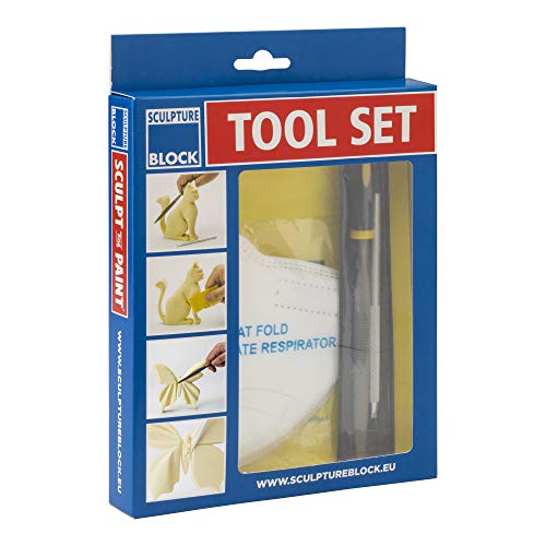 Sculpture Block 10006845 Sculpture Block Starter Tool Set, Schleifpapier, halbrunde Feile, Scharber und Staubfilermaske im Starterset von Sculpture Block