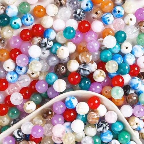 100 Stück 8 mm Lose Perlen für Armbänder Runde Beads zum Auffädeln Acryl-Imitat Bunt Naturperlen mit Loch für DIY Armbänder Halskette Schmuckherstellung Basteln von Sdhgerh