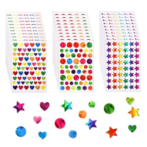 1710 Stück 30 Blätter Glitzer Aufkleber für Kinder Selbstklebend Sticker Mini Glitzer Aufkleber Herz Stern Kreis Belohnungssticker Bunte Sticker für DIY Scrapbooking Belohnungen Handwerk Geschenke von Sdhgerh