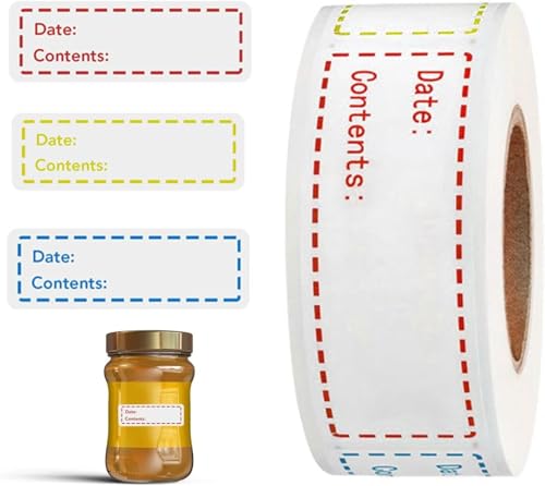 Sdhgerh 1 Rolle 500 Stück Praktische Gefrieretiketten Datum Etiketten Selbstklebend für Küche Marmeladen Universal klebeetiketten 7.6x2.5 cm Rot Grün und Blau von Sdhgerh