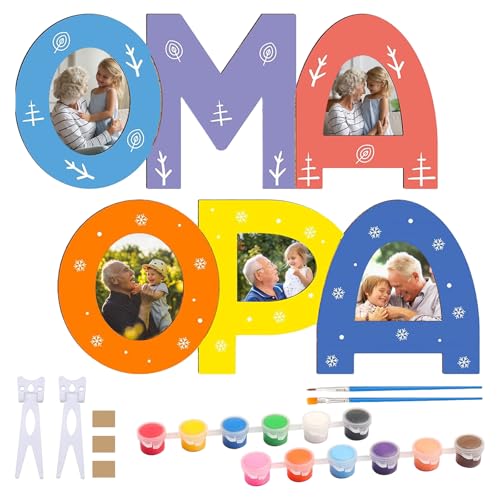 Sdhgerh 2 Stück Opa Oma Geschenk Geburtstag Holzbuchstaben Bilderrahmen Bastelset Enkel DIY Geschenk Geburtstagsgeschenke für Opa Oma mit Farben Pinsel Zubehör von Sdhgerh