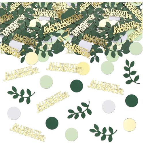 Sdhgerh 200 Stück Alles Gute zur Jugendweihe Deko Grün Gold Konfetti mit Blätter und Punkte Motiven Streudeko Deko Jugendweihe Junge Mädchen Tischdeko Jugendweihe Groß 2,5-6 cm von Sdhgerh